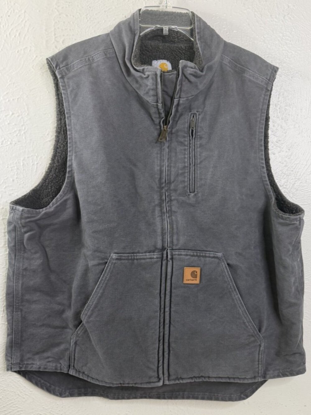 Carhartt XL Sherpa-Lined Canvas Sandstone Duck Mock-Neck Vest Gray EUC